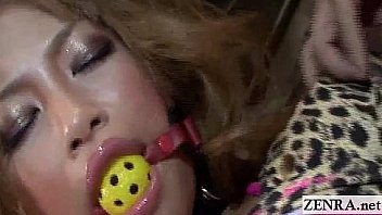 Subtitled uncensored Japanese gyaru bondage ball gag teasing